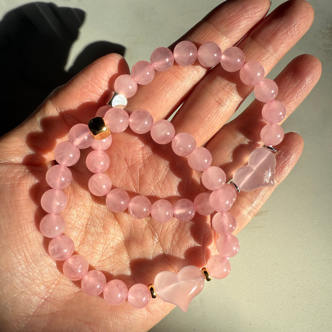 "Blush" Rose Quartz Heart Crystal Bracelet