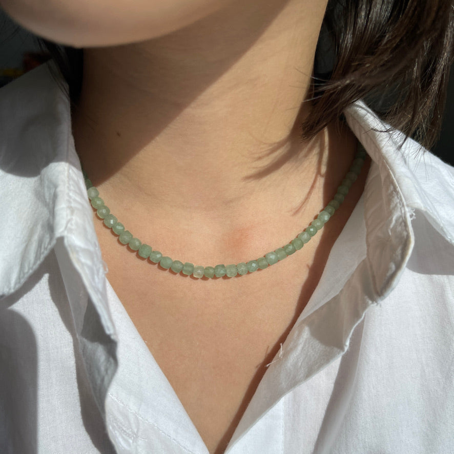 Adjustable Faceted Cube Necklace- Green Adventurine