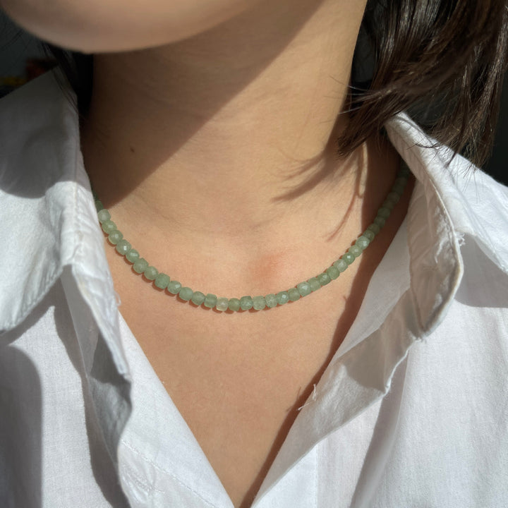 Adjustable Faceted Cube Necklace- Green Adventurine