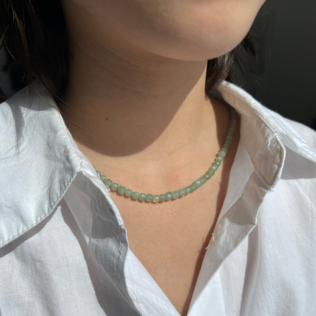 Adjustable Faceted Cube Necklace- Green Adventurine