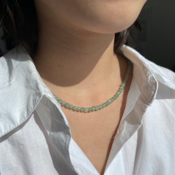 Adjustable Faceted Cube Necklace- Green Adventurine