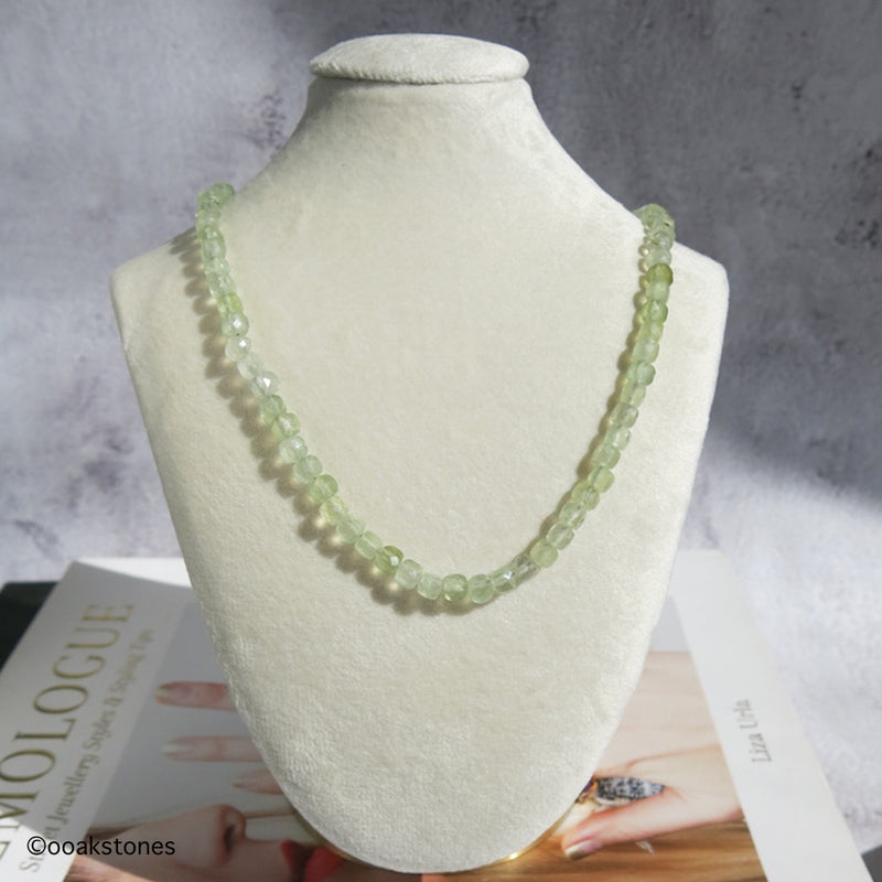 Adjustable Faceted Cube Necklace- Prehnite