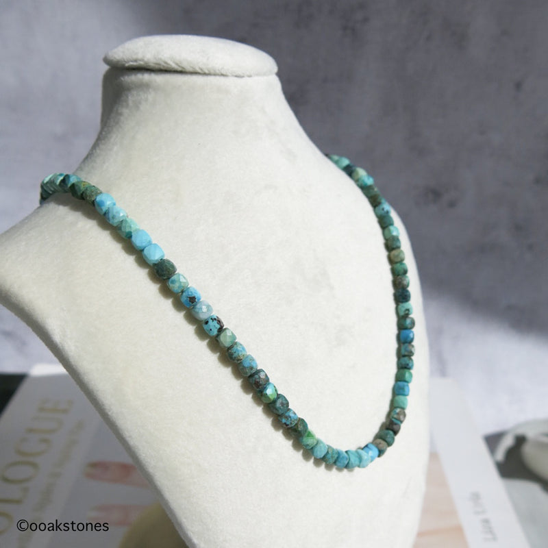 Adjustable Faceted Cube Necklace- Turquoise