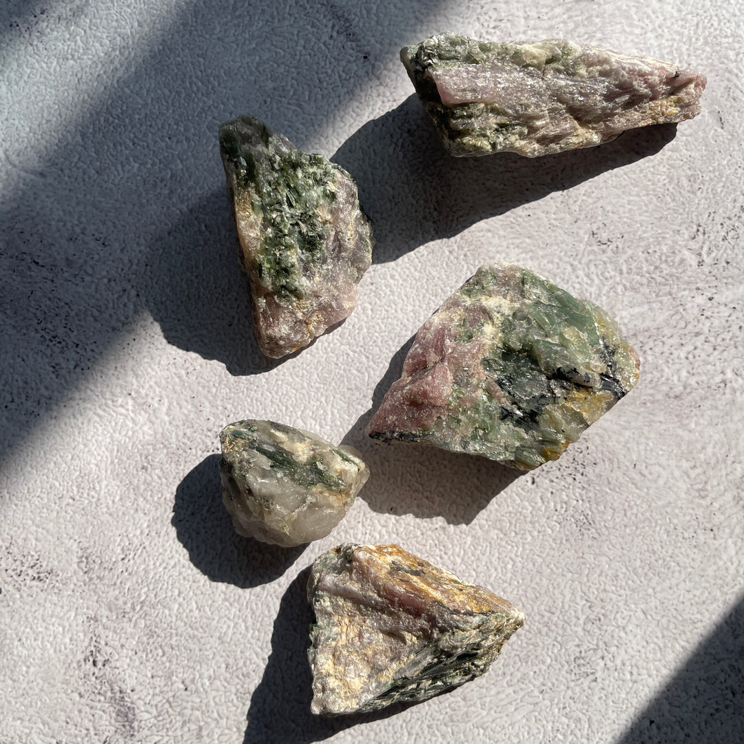 Pink & Green tourmaline on Matrix
