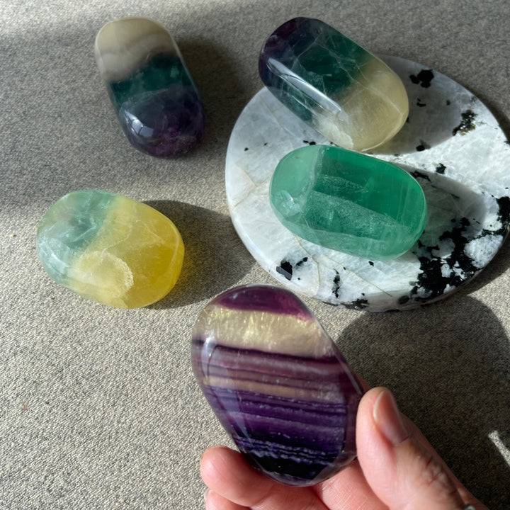 Rainbow fluorite palm stone
