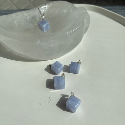 Blue Lace Agate Cube Pendant