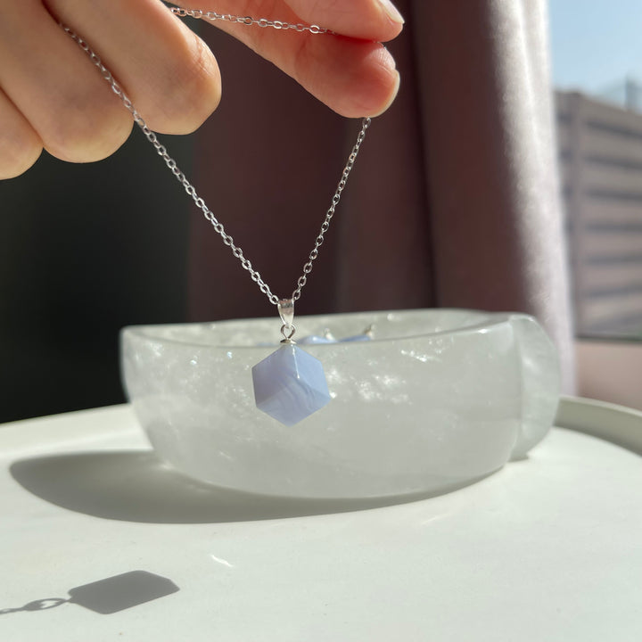 Blue Lace Agate Cube Pendant