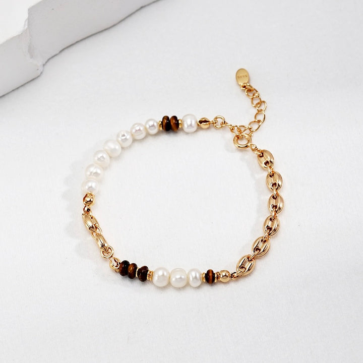 衡 · Heng -  Tiger's Eye + Pearl Bracelet