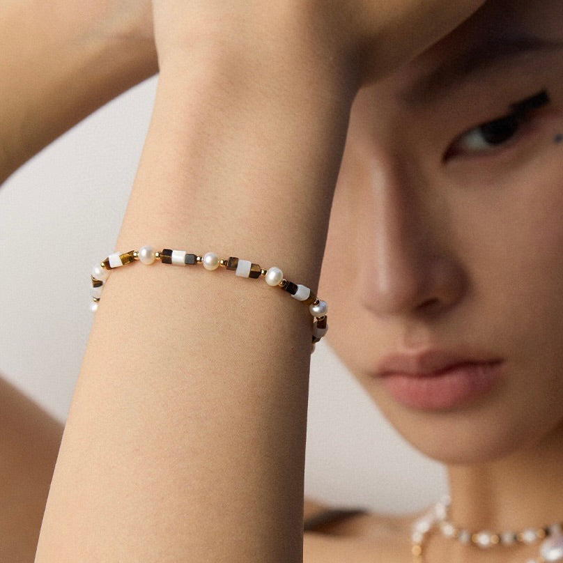 和  · He - Tiger's Eye + Mother of Pearl + Freshwater Pear Bracelet