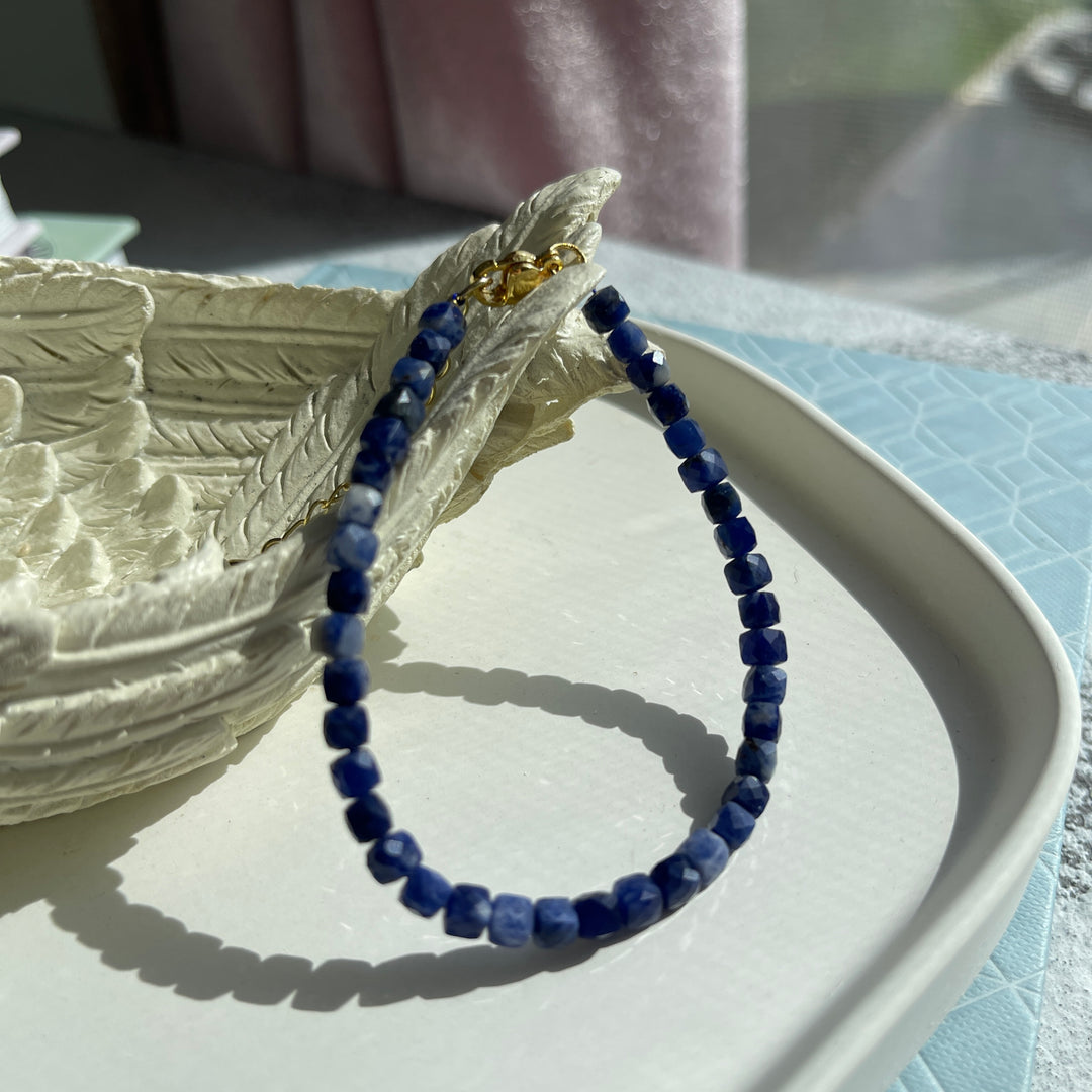 Adjustable Faceted Cube Bracelet- Sodalite