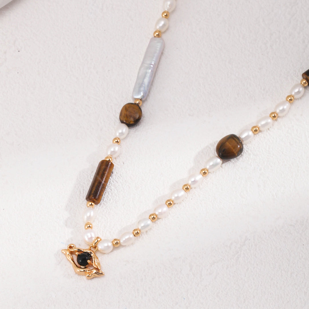 Guardian Tiger's Eye + Pearl Necklace