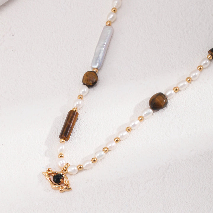 Guardian Tiger's Eye + Pearl Necklace