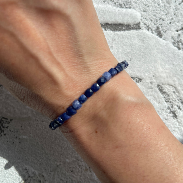 Adjustable Faceted Cube Bracelet- Sodalite