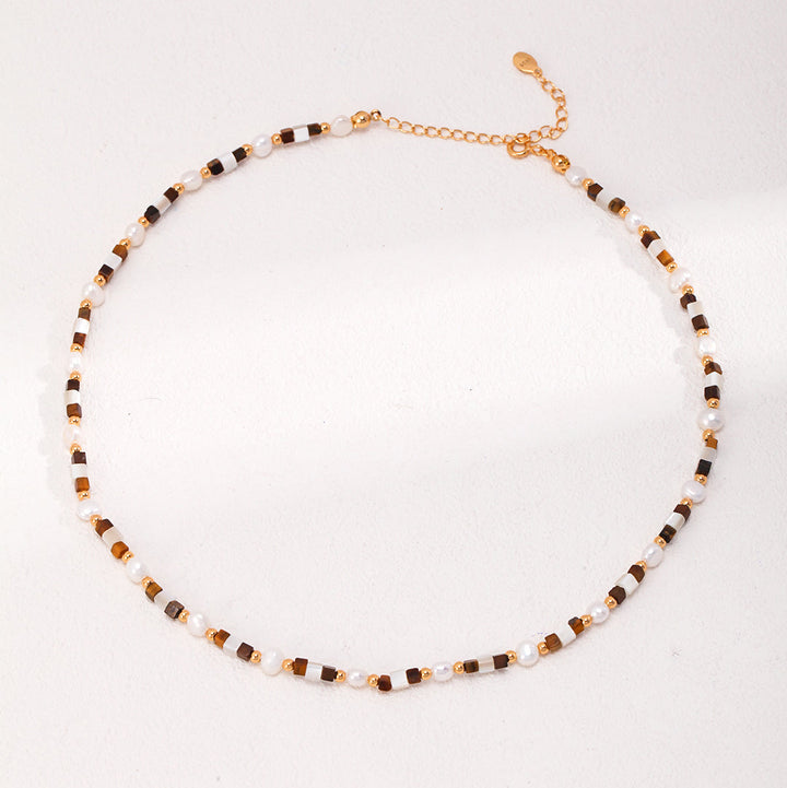 和  · He - Tiger's Eye + Mother of Pearl + Freshwater Pearl Necklace