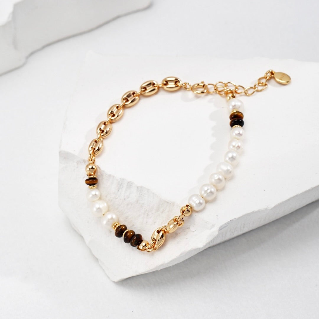 衡 · Heng -  Tiger's Eye + Pearl Bracelet
