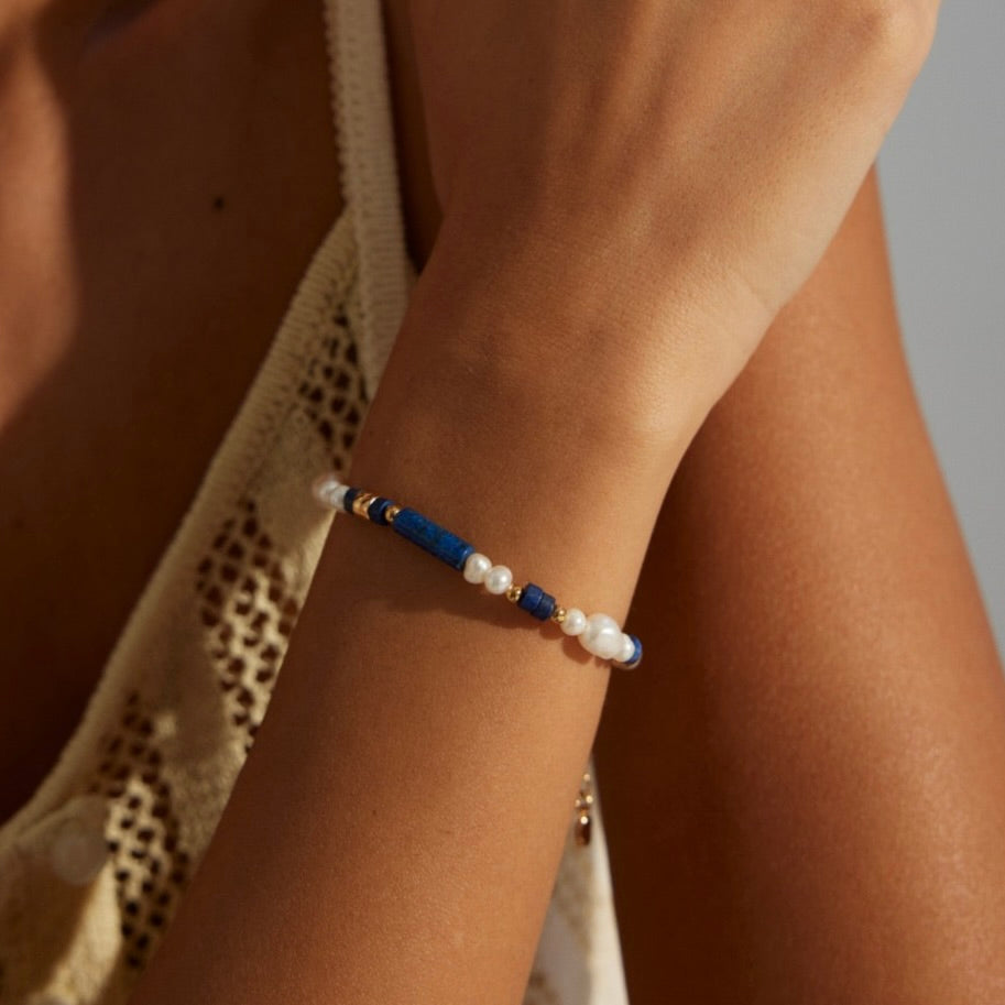 慧  ·  Hui Lapis Lazuli+ Pearl Bracelet