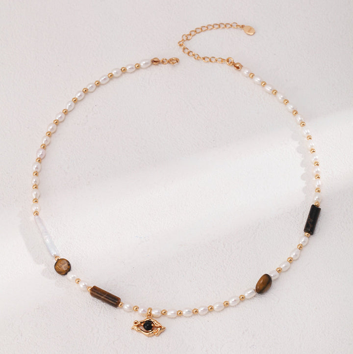 Guardian Tiger's Eye + Pearl Necklace