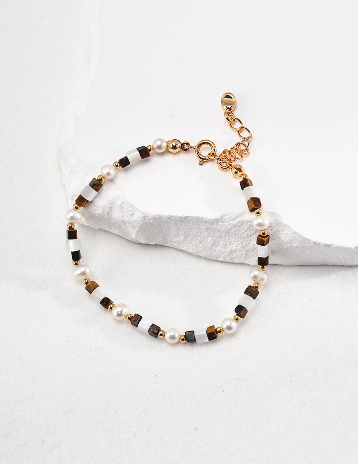和  · He - Tiger's Eye + Mother of Pearl + Freshwater Pear Bracelet