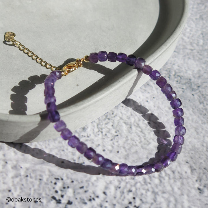 Adjustable Faceted Cube Bracelet- Amethyst