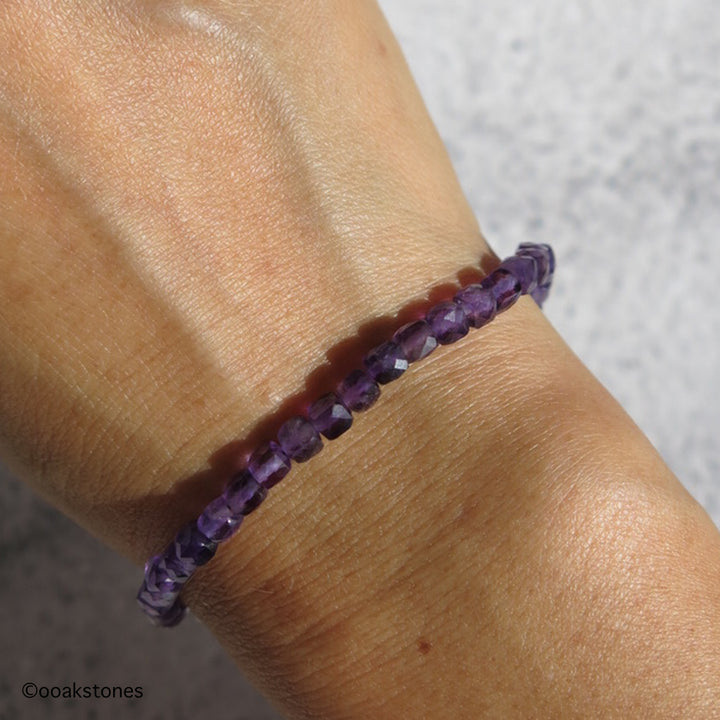 Adjustable Faceted Cube Bracelet- Amethyst