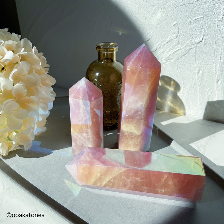 Rose Aura Quartz Tower