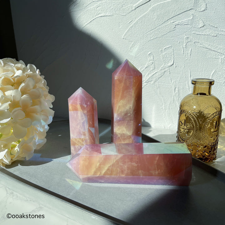 Rose Aura Quartz Tower