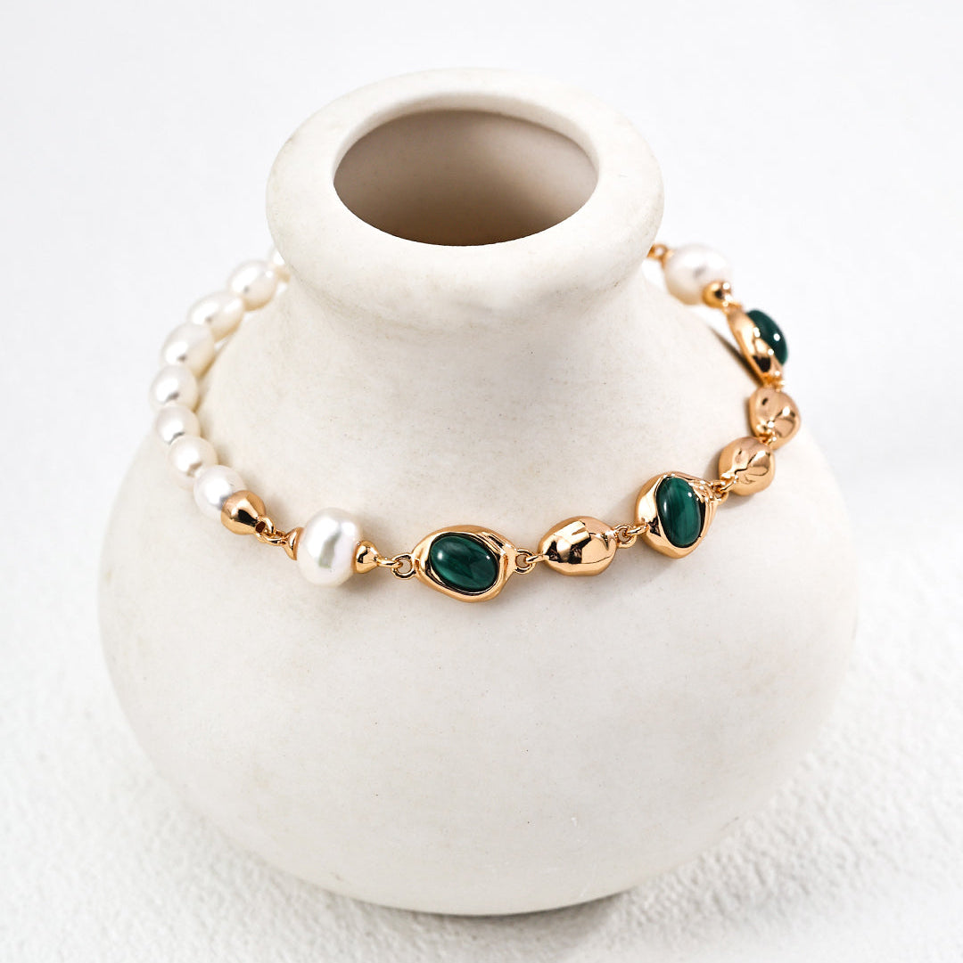 Heartline Malachite + Pearl Bracelet