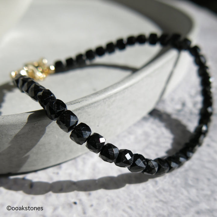 Adjustable Faceted Cube Bracelet- Black Tourmaline