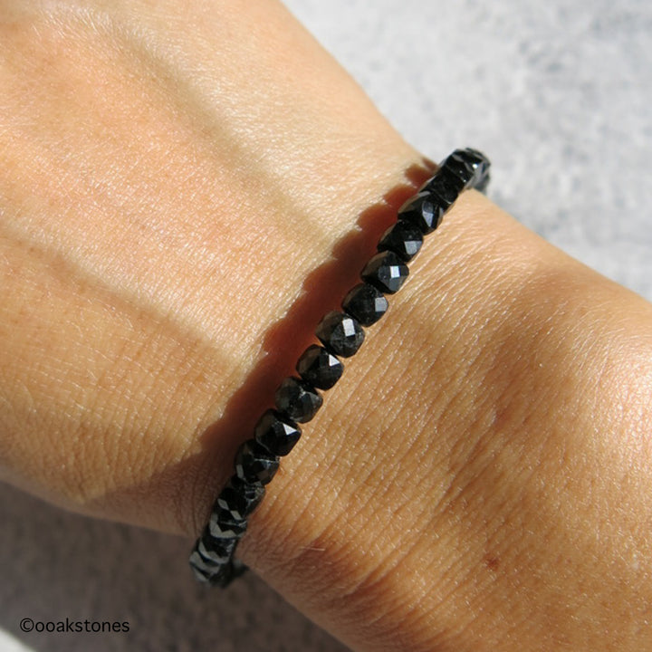 Adjustable Faceted Cube Bracelet- Black Tourmaline