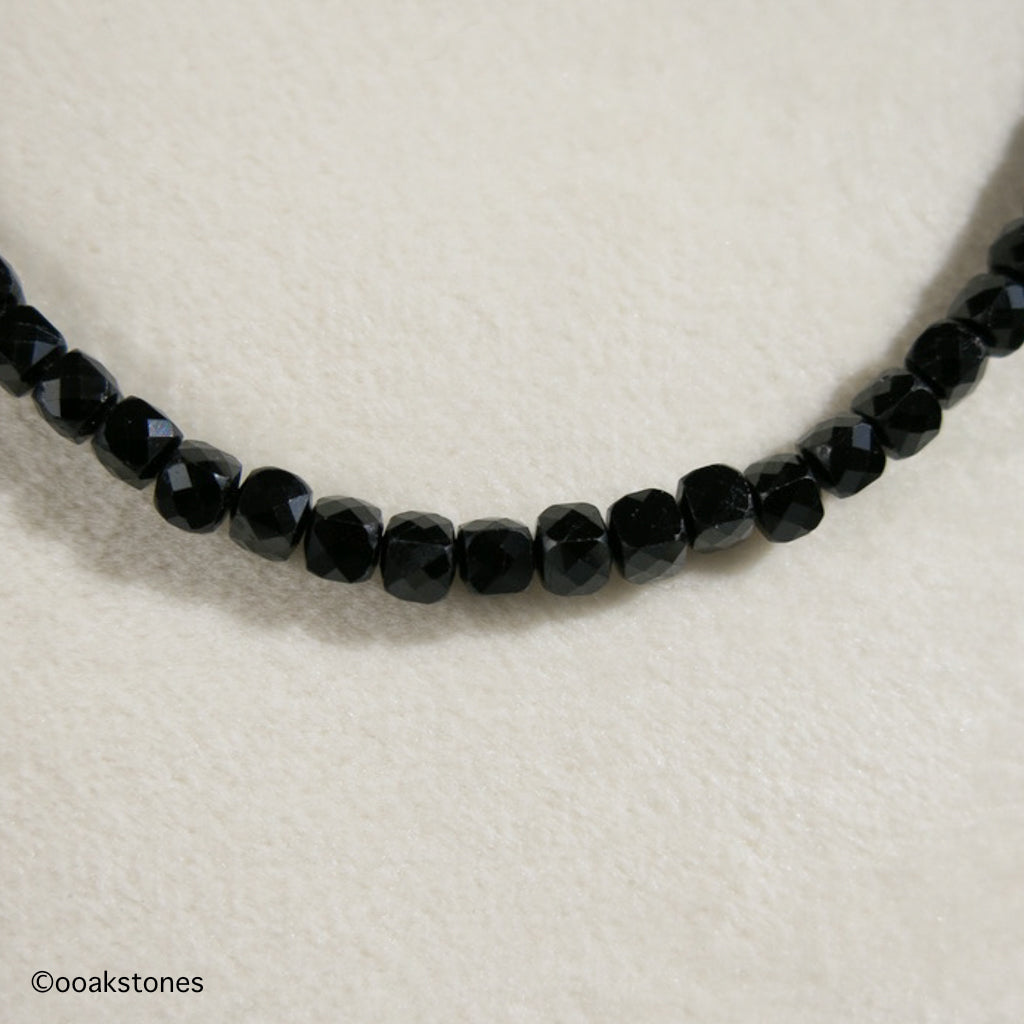 Adjustable Faceted Cube Necklace- Black Tourmaline