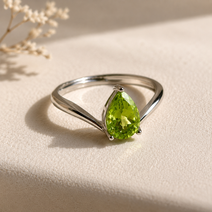 Natural Peridot Ring | S925 Silver | Pear Cut