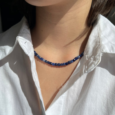 Adjustable Faceted Cube Necklace-Sodalite