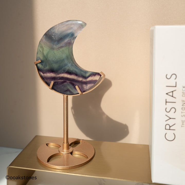 Rainbow Fluorite Crescent Moon on Stand
