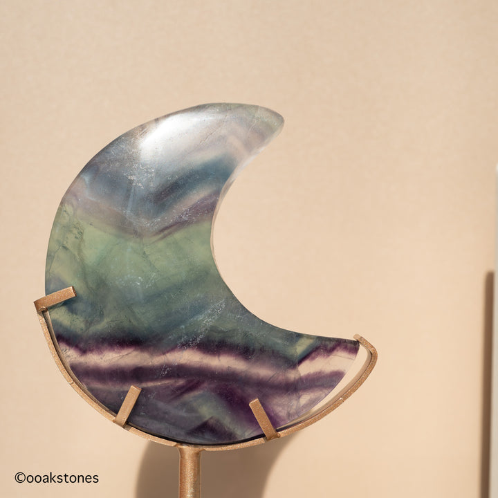 Rainbow Fluorite Crescent Moon on Stand