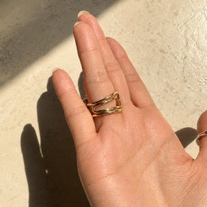 Gold adjustable larimar ring