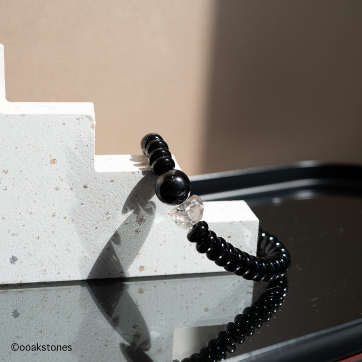 The Grounded Gentleman Bracelet - Black Agate • Hypersthene • Guizhou Double-Terminated Quartz