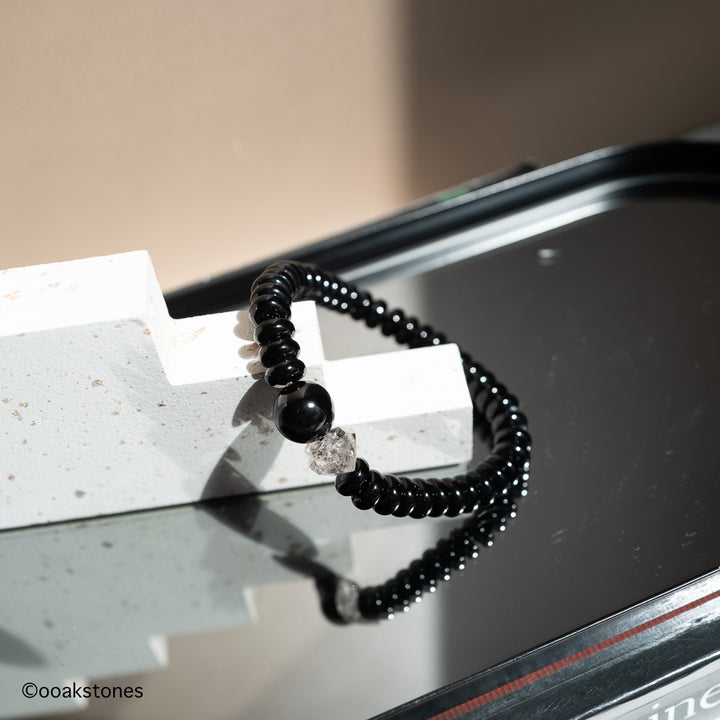 The Grounded Gentleman Bracelet - Black Agate • Hypersthene • Guizhou Double-Terminated Quartz