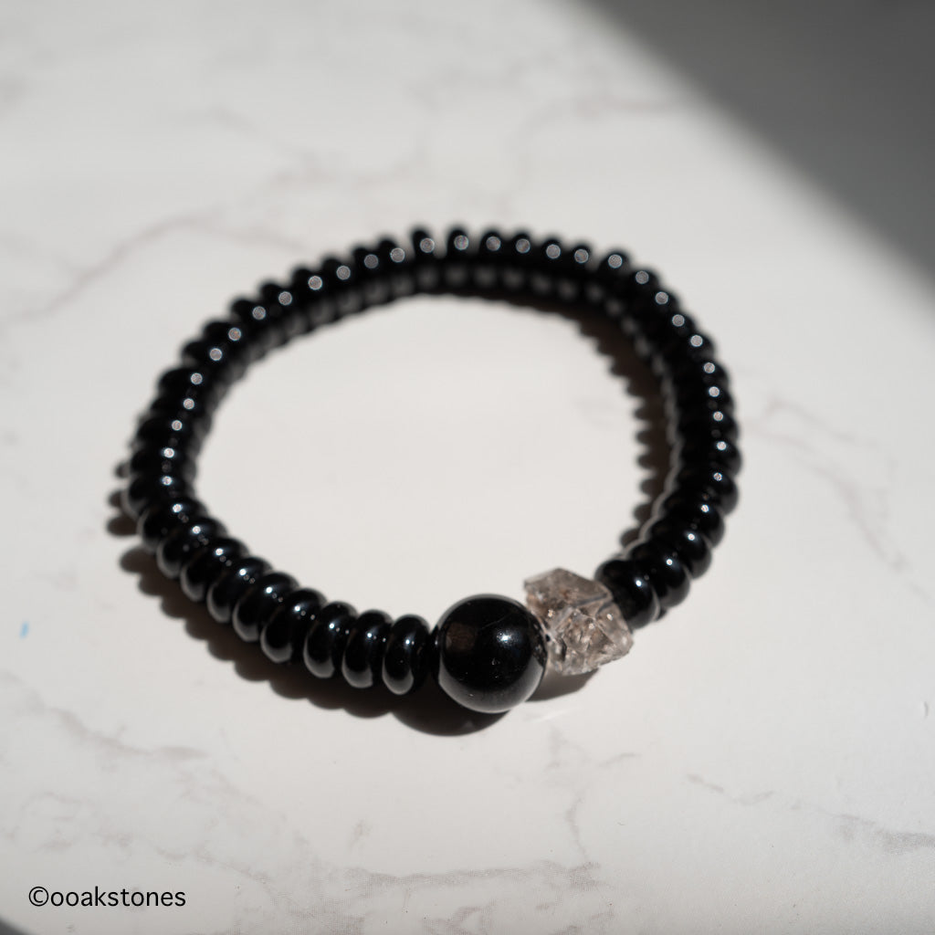 The Grounded Gentleman Bracelet - Black Agate • Hypersthene • Guizhou Double-Terminated Quartz