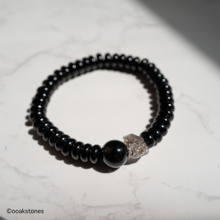 The Grounded Gentleman Bracelet - Black Agate • Hypersthene • Guizhou Double-Terminated Quartz