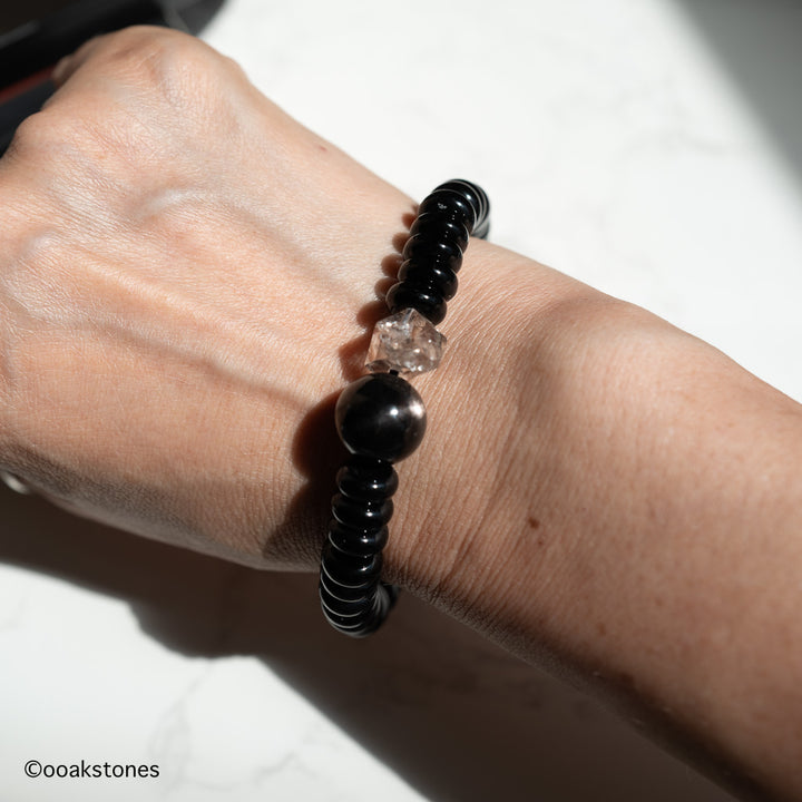 The Grounded Gentleman Bracelet - Black Agate • Hypersthene • Guizhou Double-Terminated Quartz
