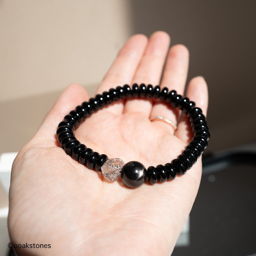 The Grounded Gentleman Bracelet - Black Agate • Hypersthene • Guizhou Double-Terminated Quartz