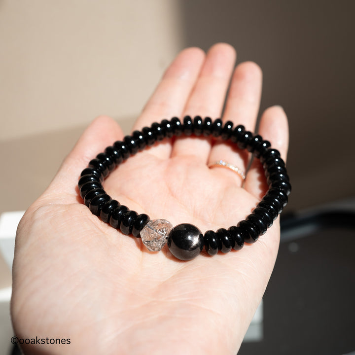 The Grounded Gentleman Bracelet - Black Agate • Hypersthene • Guizhou Double-Terminated Quartz