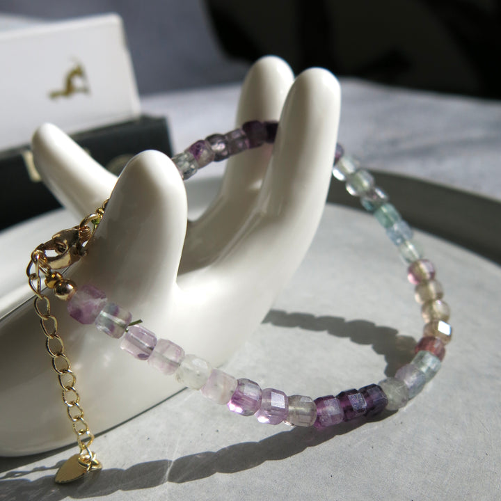 Adjustable Faceted Cube Bead - Fluorite