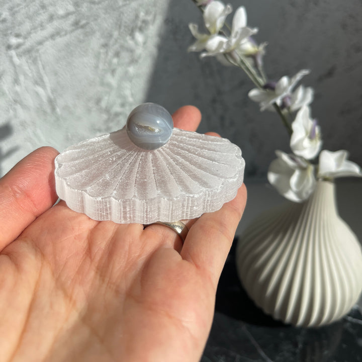 Selenite Shell Bowl with Mini Sphere