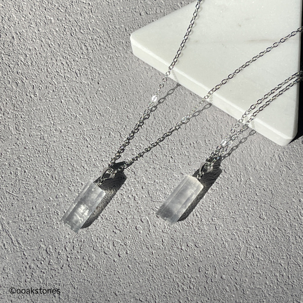 Natural Rainbow Moonstone Necklace with blue flash on delicate silver chain | OOAKSTONES