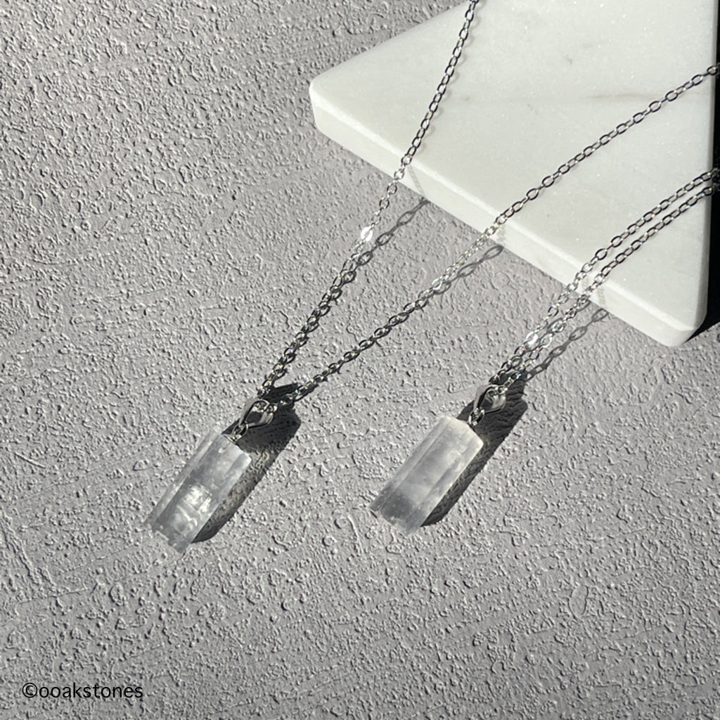 Natural Rainbow Moonstone Necklace with blue flash on delicate silver chain | OOAKSTONES