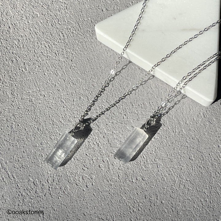 Natural Rainbow Moonstone Necklace with blue flash on delicate silver chain | OOAKSTONES