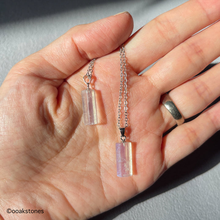 Natural Rainbow Moonstone Necklace with blue flash on delicate chain | OOAKSTONES