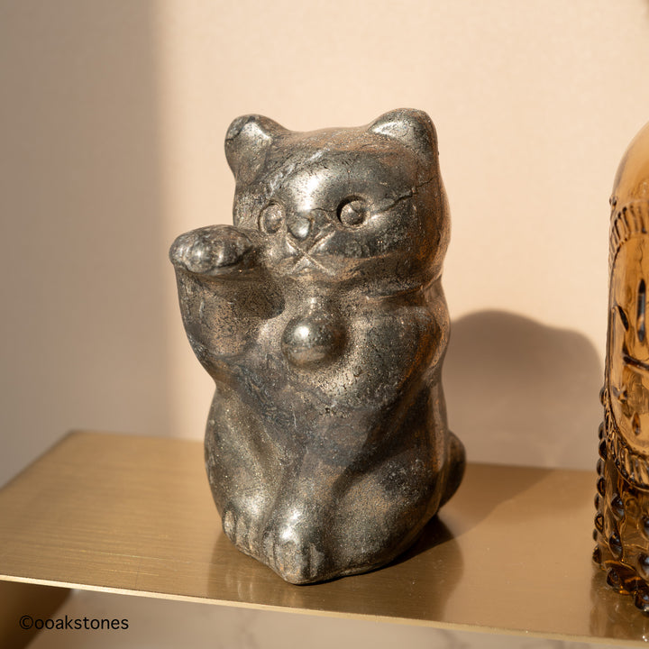 Pyrite Lucky Money Cat | Maneki-neko Carving