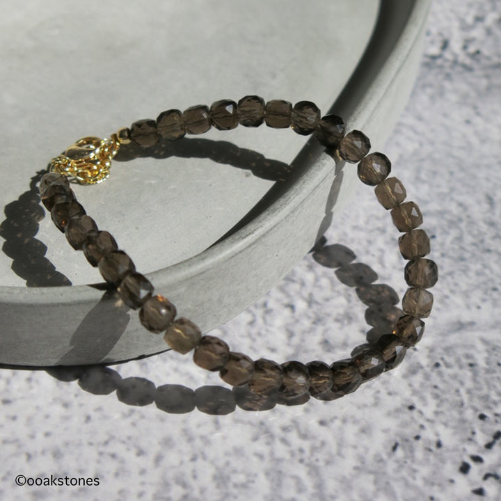 Adjustable Faceted Cube Bracelet- Smoky Quartz